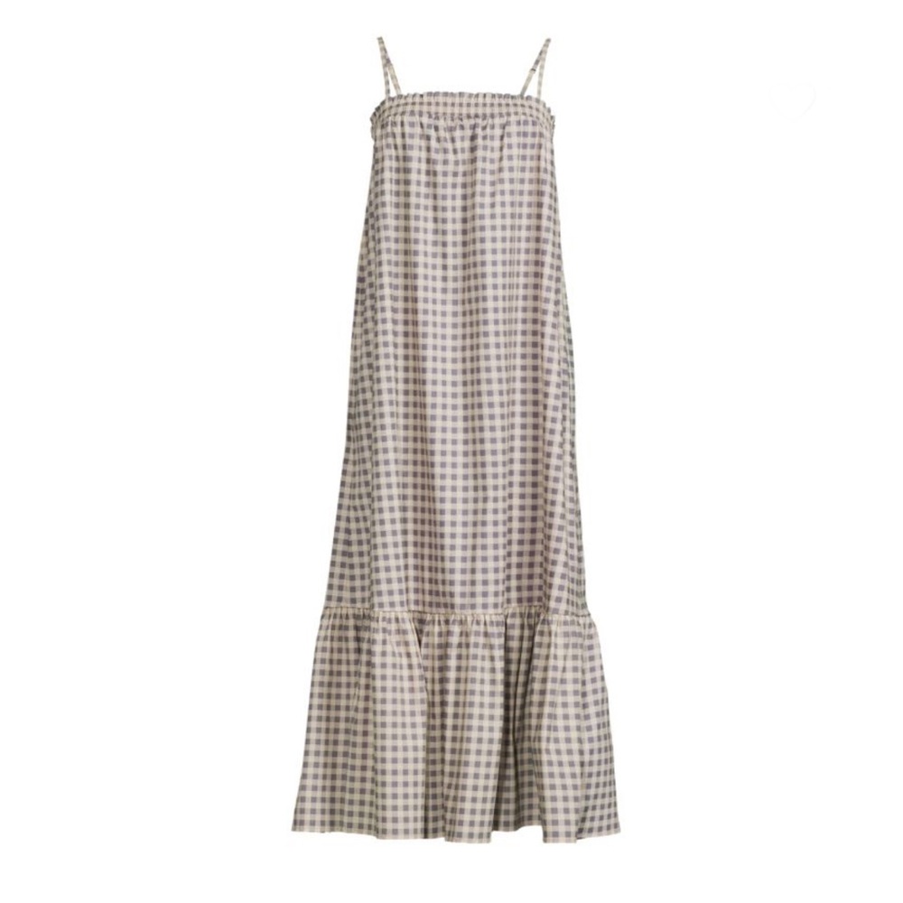 WEWOREWHAT Smocked Midi Dress Gingham Whisper White SZ LARGE